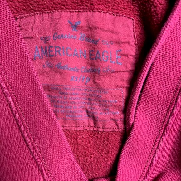 American Eagle Burgundy V-Neck Hoodie - Picture 3 of 5